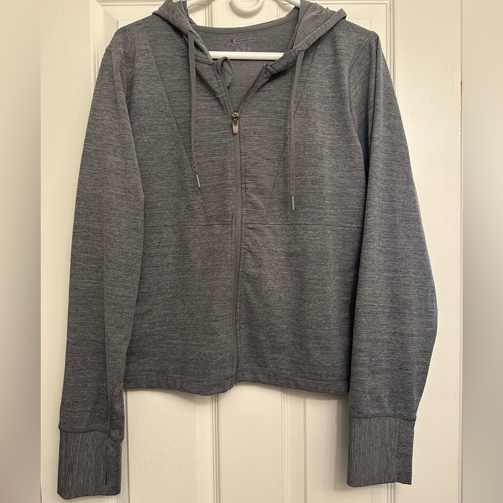 Champion Gray Hooded Jacket with Ribbed Cuffs